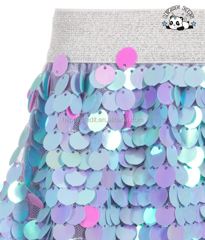 LEZONKIDS - Manufacturers' Shimmering Blue Pink Sequin Pleated Girl Mini Skirts for Girls Breathable Western Style Children Clothing